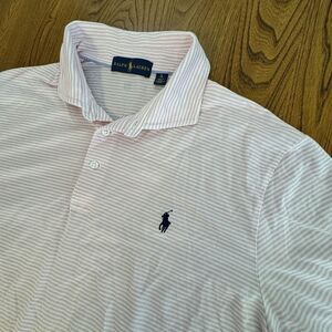 Ralph Lauren S/S Performance Pink Striped Blue Pony Polo‎ Men's Size XL
